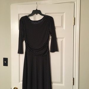 3/4 sleeve dress, navy with beige dotted pattern